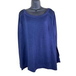 Love & Legend Top Womens Plus Size 3X Long Sleeve Solid Blue Mesh Back Stretch